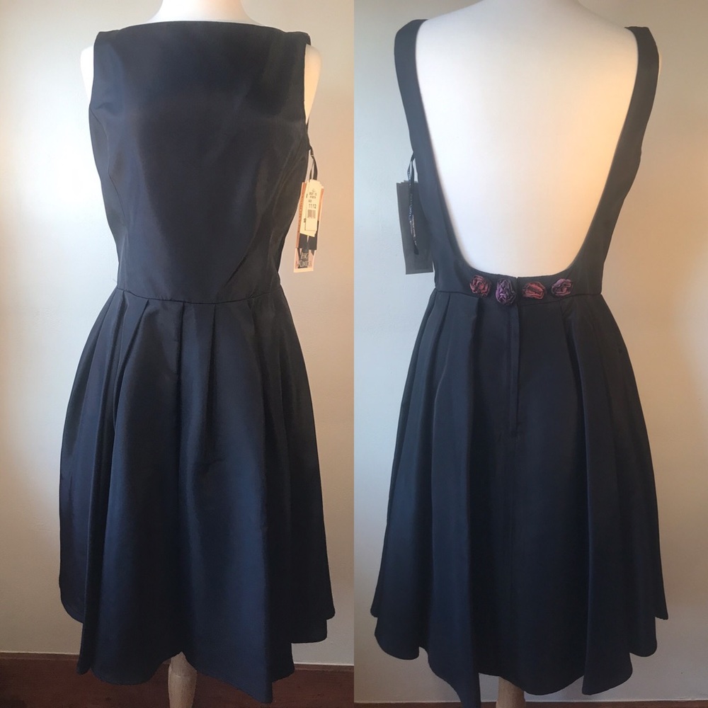 Vintage Gunne Sax Jessica McClintock Backless 80s Dress Goth Black NWT, Rosettes
